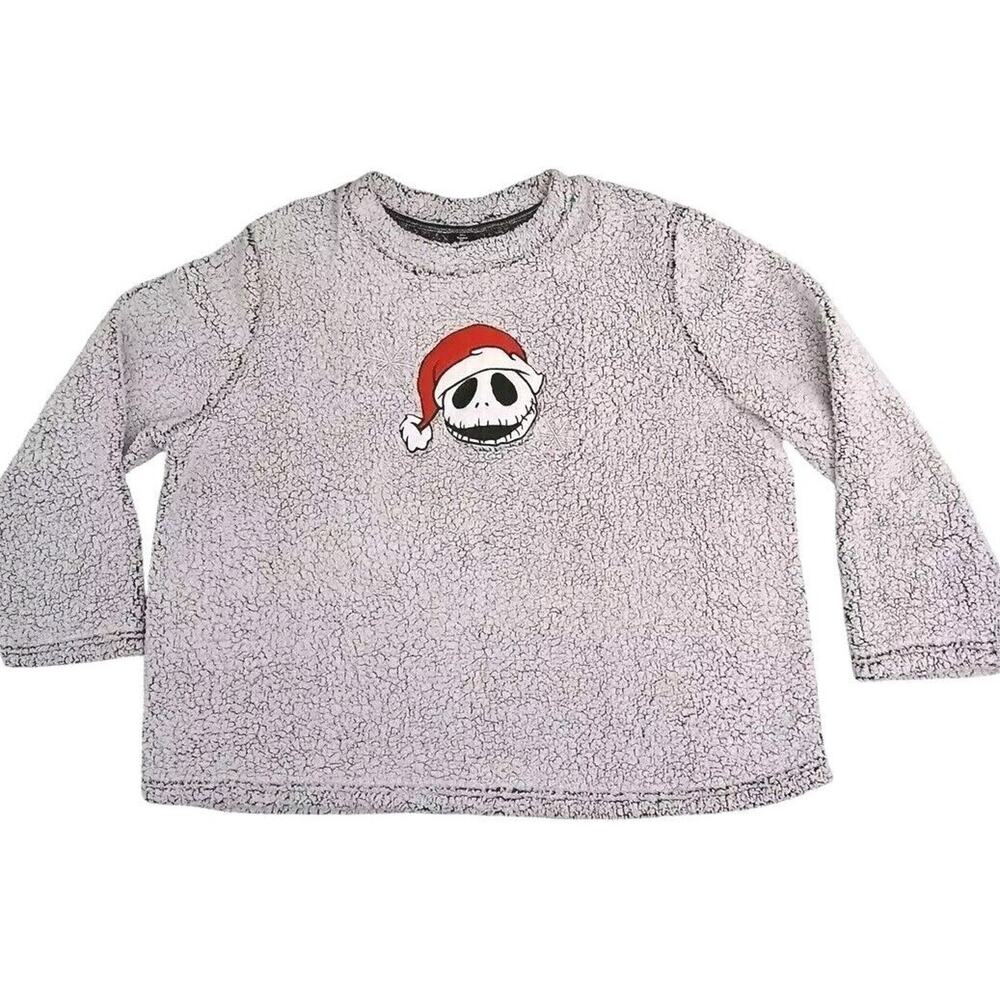 Disney Nightmare Before Christmas Fleece Sweater Size 3X Gray Skellington Santa